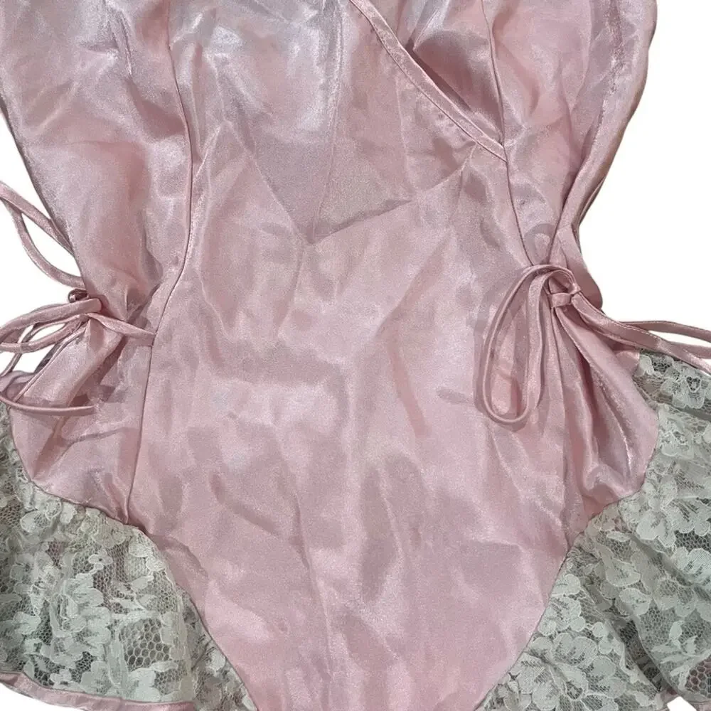 Vintage Victoria's Secret Gold Label Teddy Size P Pink Polyester Lace Lingerie